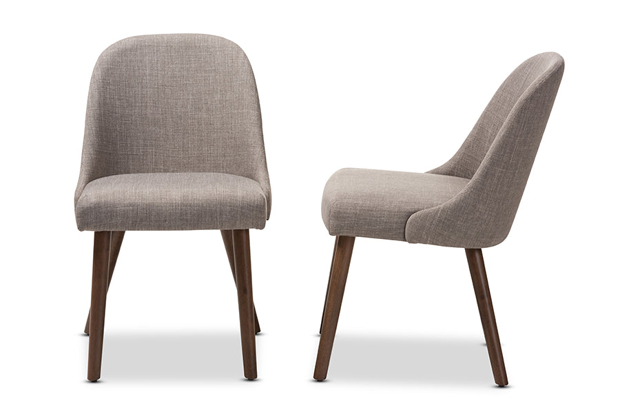 Baxton Studio Cody Mid-Century Modern Light Grey Fabric Upholstered Walnut Finished Wood Dining Chair (Set of 2) | Dining Chairs | Modishstore - 5