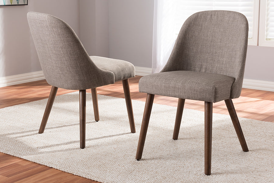 Baxton Studio Cody Mid-Century Modern Light Grey Fabric Upholstered Walnut Finished Wood Dining Chair (Set of 2) | Dining Chairs | Modishstore - 2