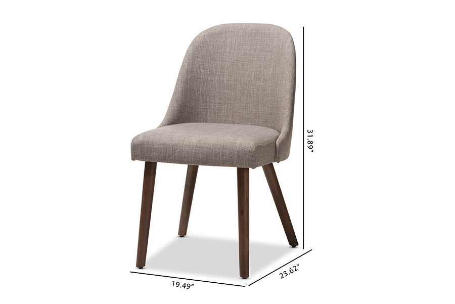 Baxton Studio Cody Mid-Century Modern Light Grey Fabric Upholstered Walnut Finished Wood Dining Chair (Set of 2) | Dining Chairs | Modishstore - 7