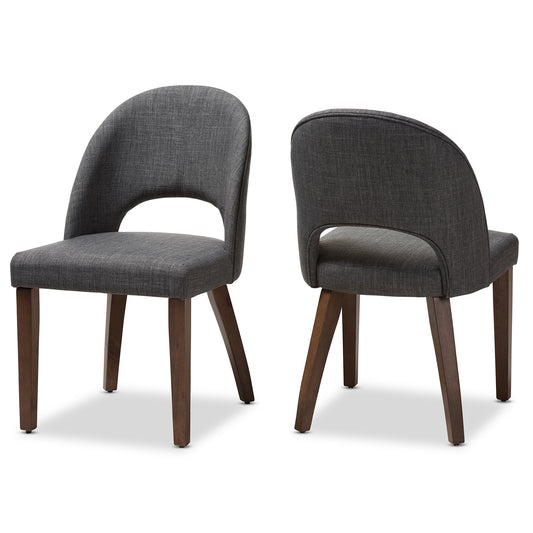 Baxton Studio Wesley Mid-Century Modern Dark Grey Fabric Upholstered Walnut Finished Wood Dining Chair (Set of 2) | Dining Chairs | Modishstore