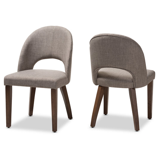 Baxton Studio Wesley Mid-Century Modern Light Grey Fabric Upholstered Walnut Finished Wood Dining Chair (Set of 2) | Dining Chairs | Modishstore