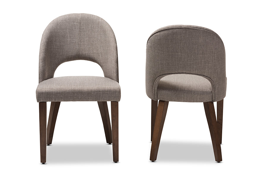 Baxton Studio Wesley Mid-Century Modern Light Grey Fabric Upholstered Walnut Finished Wood Dining Chair (Set of 2) | Dining Chairs | Modishstore - 6