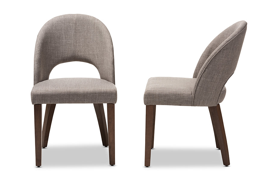 Baxton Studio Wesley Mid-Century Modern Light Grey Fabric Upholstered Walnut Finished Wood Dining Chair (Set of 2) | Dining Chairs | Modishstore - 5