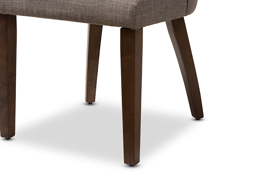 Baxton Studio Wesley Mid-Century Modern Light Grey Fabric Upholstered Walnut Finished Wood Dining Chair (Set of 2) | Dining Chairs | Modishstore - 3