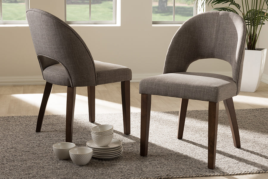 Baxton Studio Wesley Mid-Century Modern Light Grey Fabric Upholstered Walnut Finished Wood Dining Chair (Set of 2) | Dining Chairs | Modishstore - 2