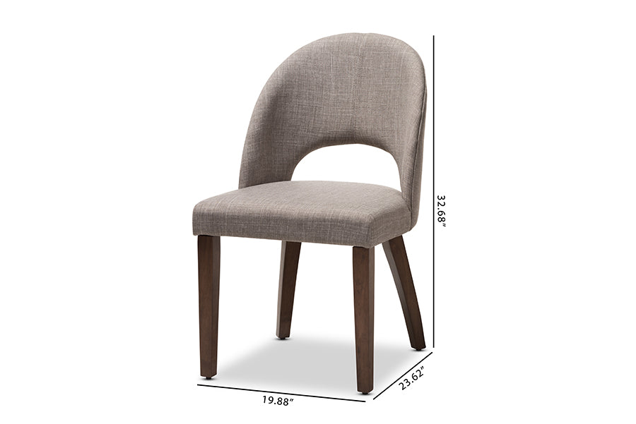 Baxton Studio Wesley Mid-Century Modern Light Grey Fabric Upholstered Walnut Finished Wood Dining Chair (Set of 2) | Dining Chairs | Modishstore - 7