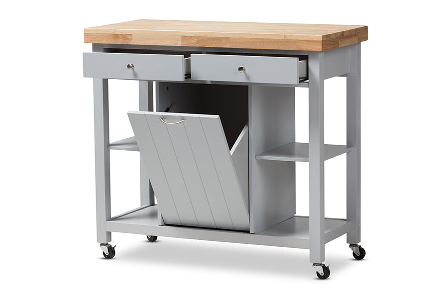 Baxton Studio Hayward Coastal and Farmhouse Light Grey Wood Kitchen Cart | Bar Carts | Modishstore - 9