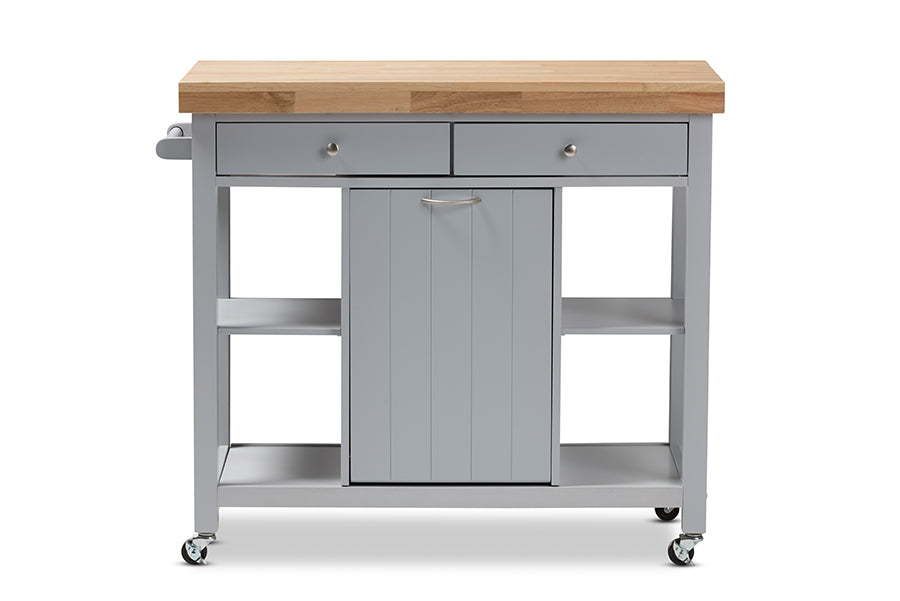 Baxton Studio Hayward Coastal and Farmhouse Light Grey Wood Kitchen Cart | Bar Carts | Modishstore - 8