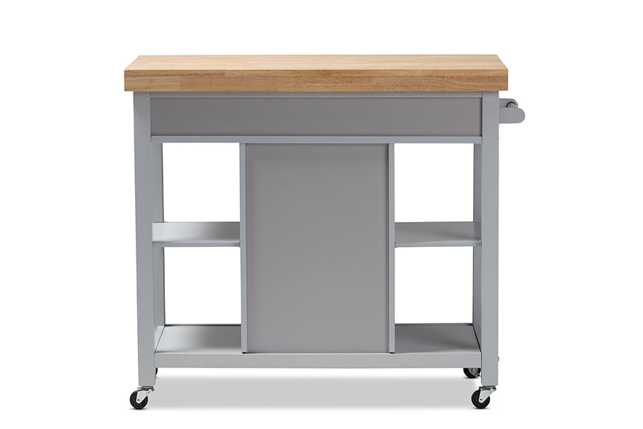 Baxton Studio Hayward Coastal and Farmhouse Light Grey Wood Kitchen Cart | Bar Carts | Modishstore - 7