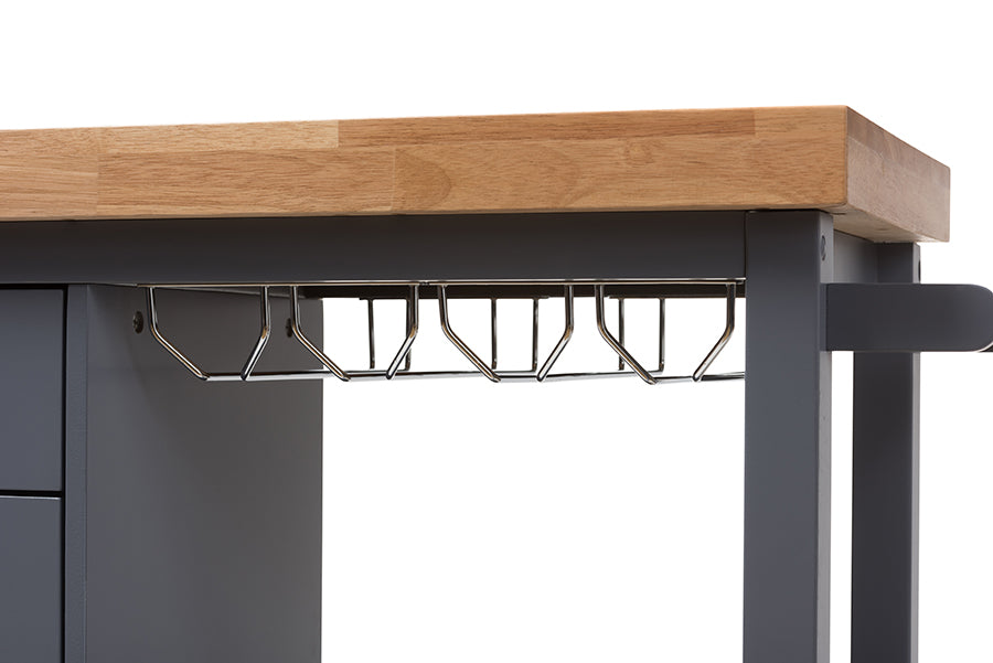 Baxton Studio Sunderland Coastal and Farmhouse Grey Wood Kitchen Cart | Bar Carts | Modishstore - 5