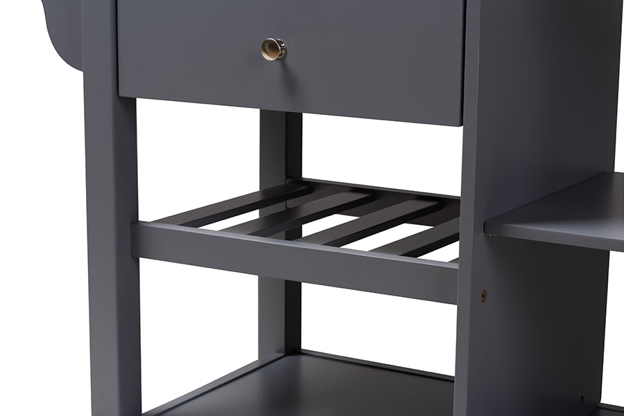 Baxton Studio Sunderland Coastal and Farmhouse Grey Wood Kitchen Cart | Bar Carts | Modishstore - 4