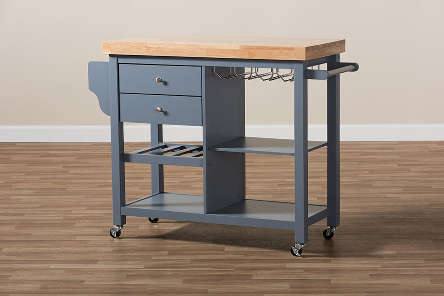 Baxton Studio Sunderland Coastal and Farmhouse Grey Wood Kitchen Cart | Bar Carts | Modishstore - 3