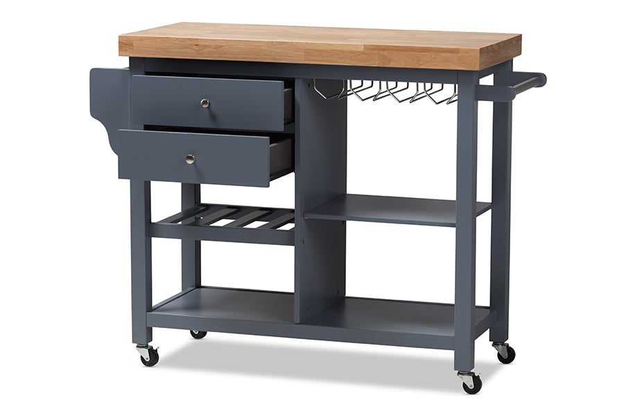 Baxton Studio Sunderland Coastal and Farmhouse Grey Wood Kitchen Cart | Bar Carts | Modishstore - 11
