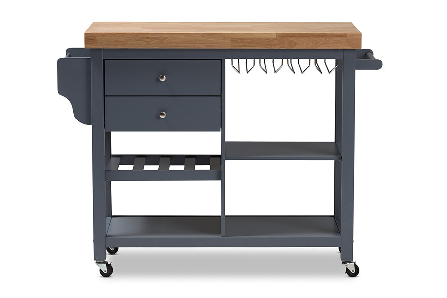 Baxton Studio Sunderland Coastal and Farmhouse Grey Wood Kitchen Cart | Bar Carts | Modishstore - 10