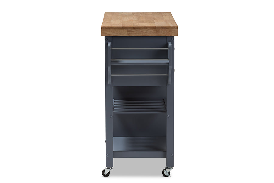 Baxton Studio Sunderland Coastal and Farmhouse Grey Wood Kitchen Cart | Bar Carts | Modishstore - 9