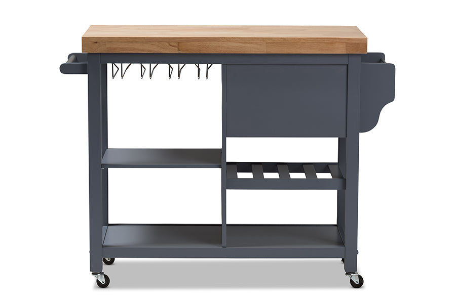 Baxton Studio Sunderland Coastal and Farmhouse Grey Wood Kitchen Cart | Bar Carts | Modishstore - 8