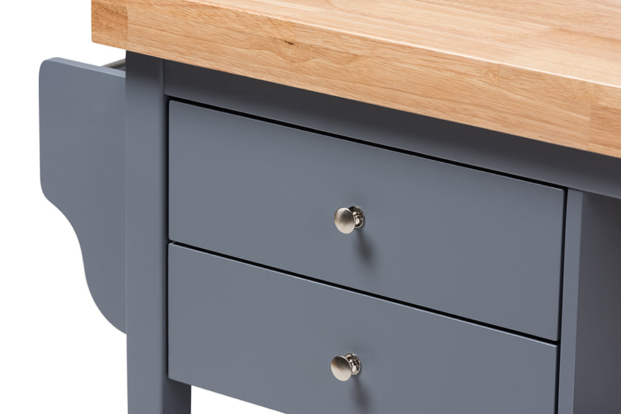Baxton Studio Sunderland Coastal and Farmhouse Grey Wood Kitchen Cart | Bar Carts | Modishstore - 7