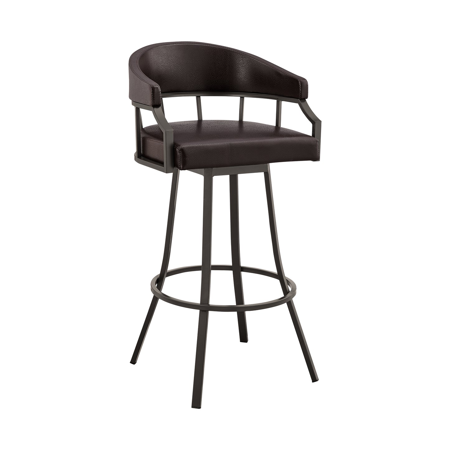 Palmdale 26" Swivel Brown Faux Leather and Java Brown Metal Bar Stool By Armen Living | Bar Stools | Modishstore - 2