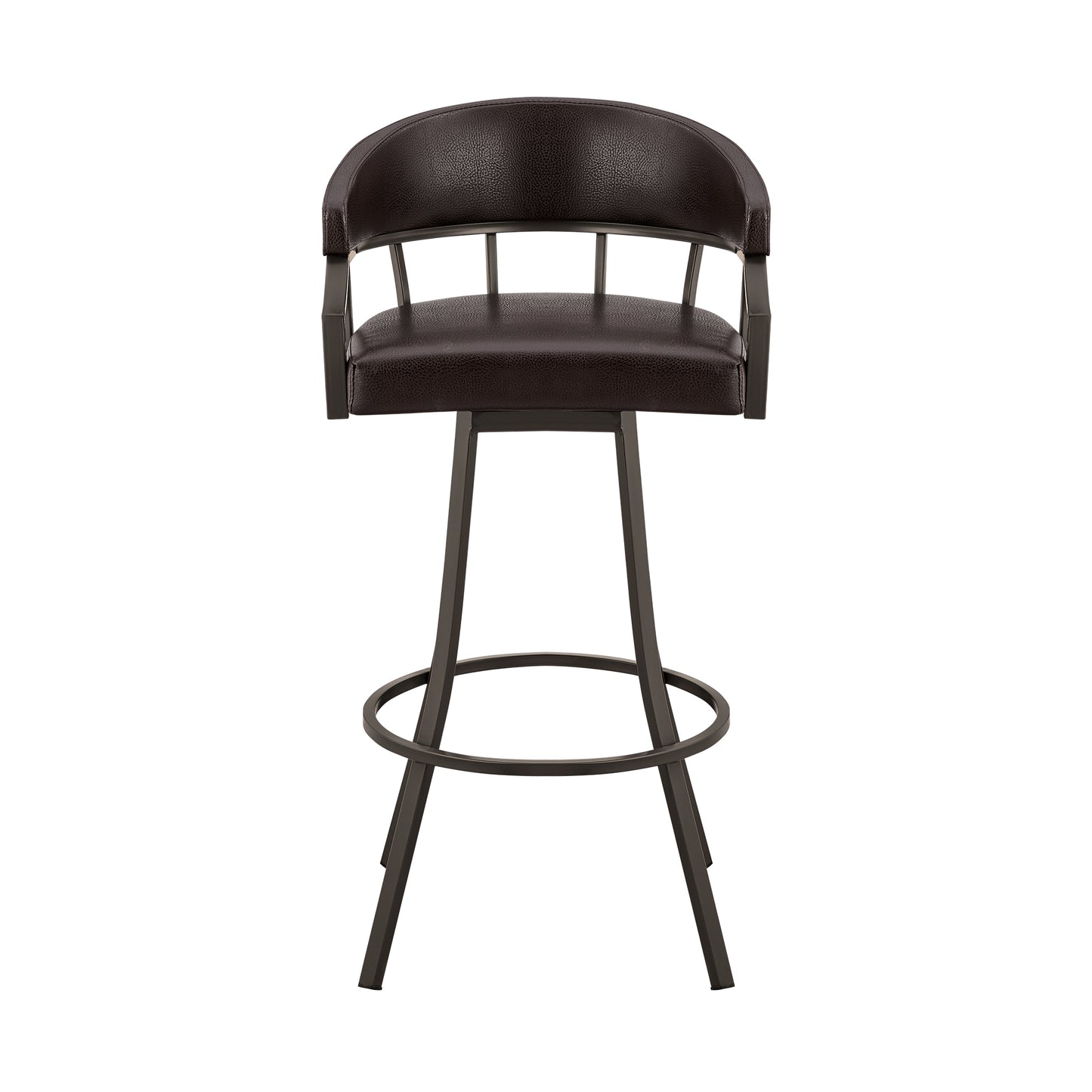 Palmdale 26" Swivel Brown Faux Leather and Java Brown Metal Bar Stool By Armen Living | Bar Stools | Modishstore - 3