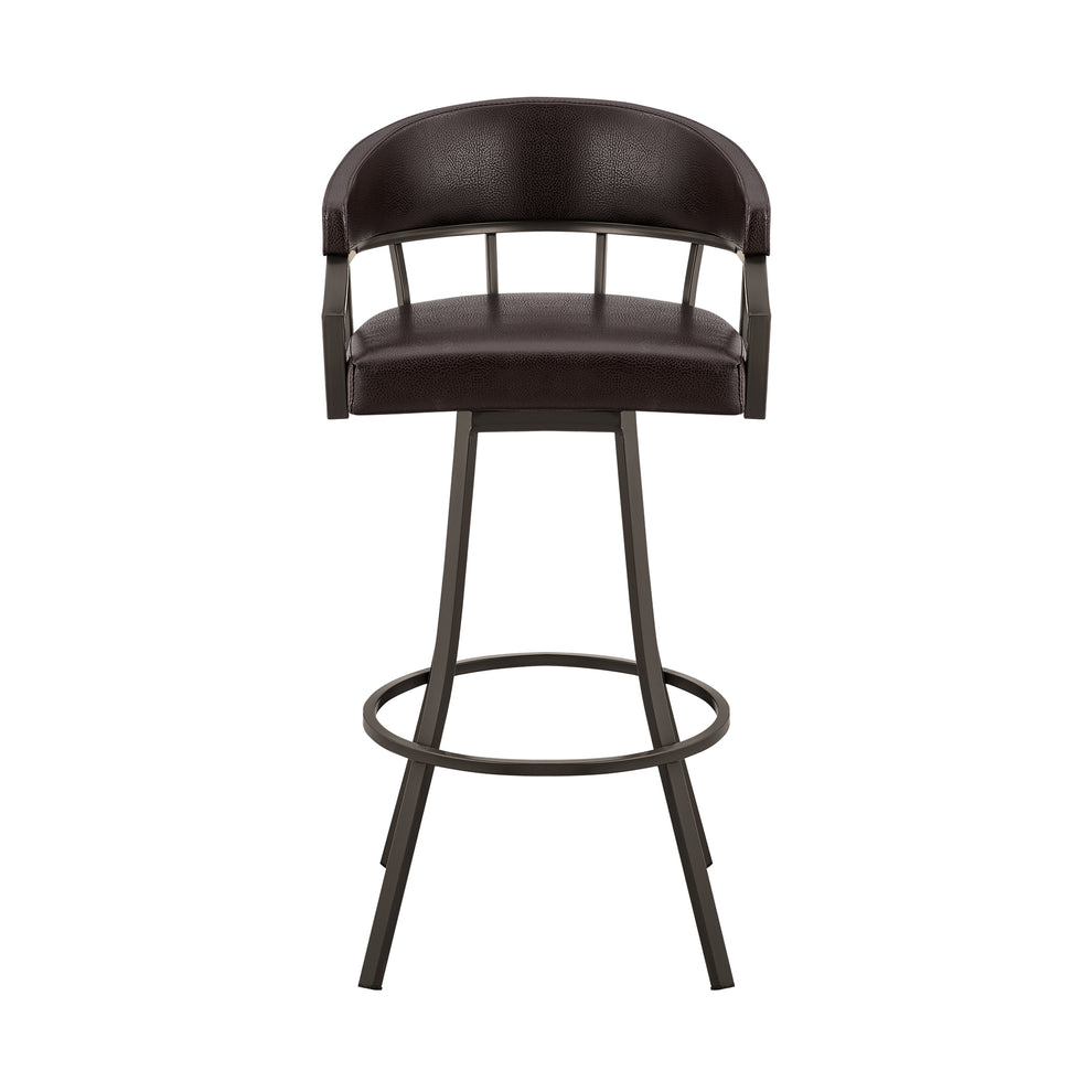 Palmdale 26" Swivel Brown Faux Leather and Java Brown Metal Bar Stool By Armen Living | Bar Stools | Modishstore - 3