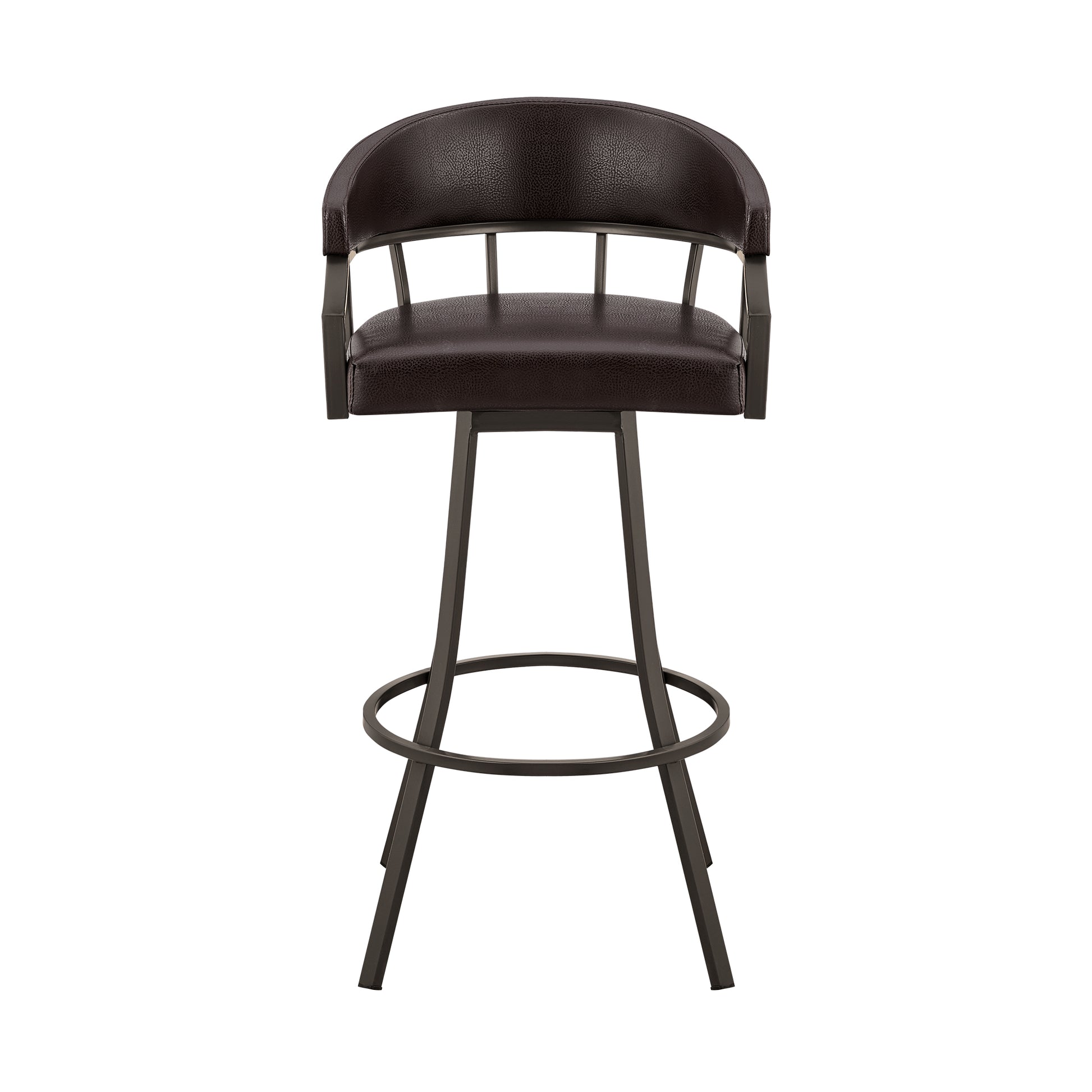 Palmdale 30" Swivel Brown Faux Leather and Java Brown Metal Bar Stool By Armen Living | Bar Stools | Modishstore - 3