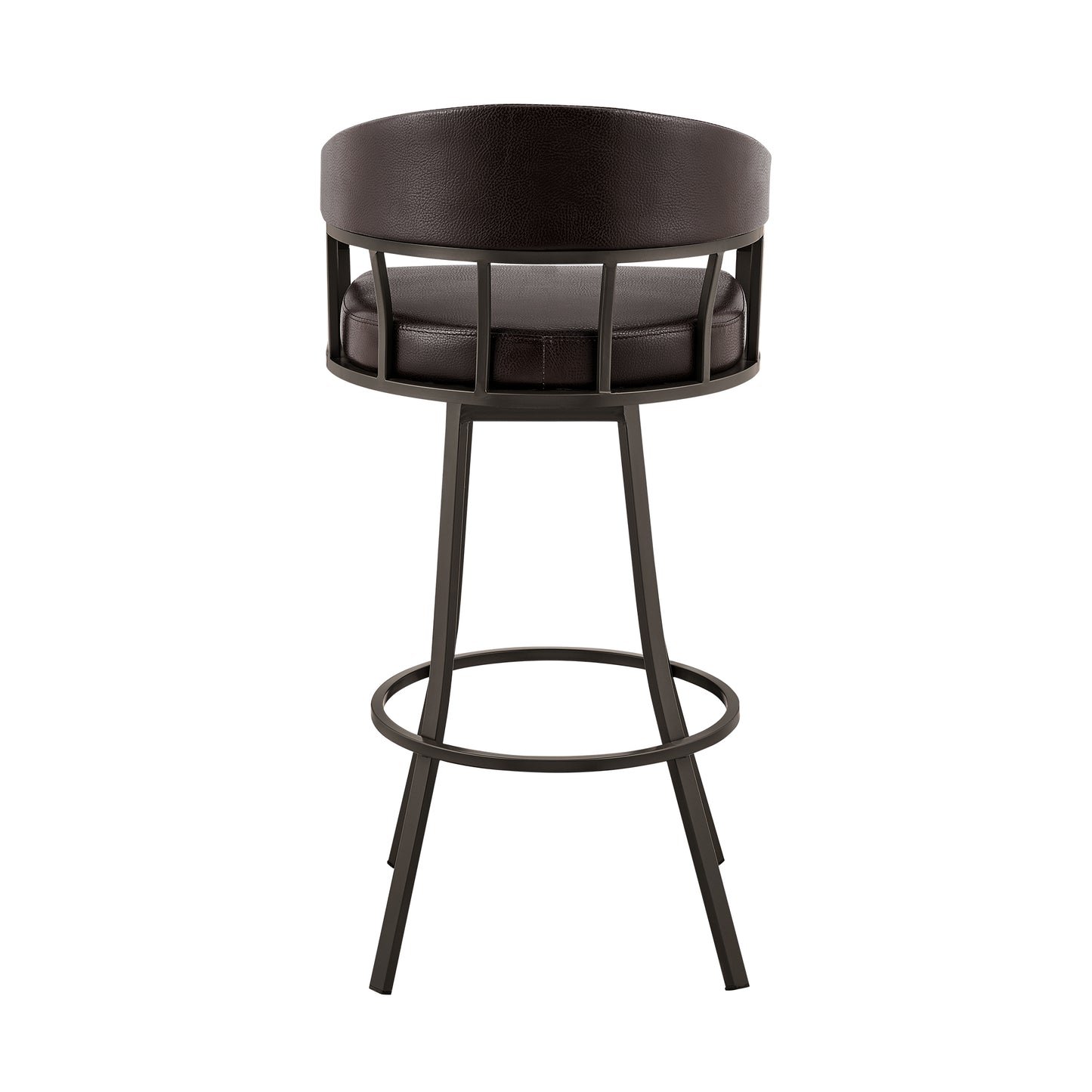 Palmdale 30" Swivel Brown Faux Leather and Java Brown Metal Bar Stool By Armen Living | Bar Stools | Modishstore - 6
