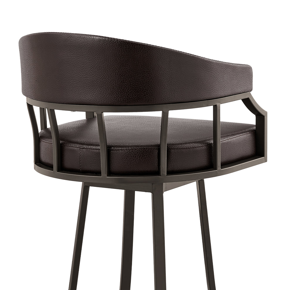 Palmdale 30" Swivel Brown Faux Leather and Java Brown Metal Bar Stool By Armen Living | Bar Stools | Modishstore - 10