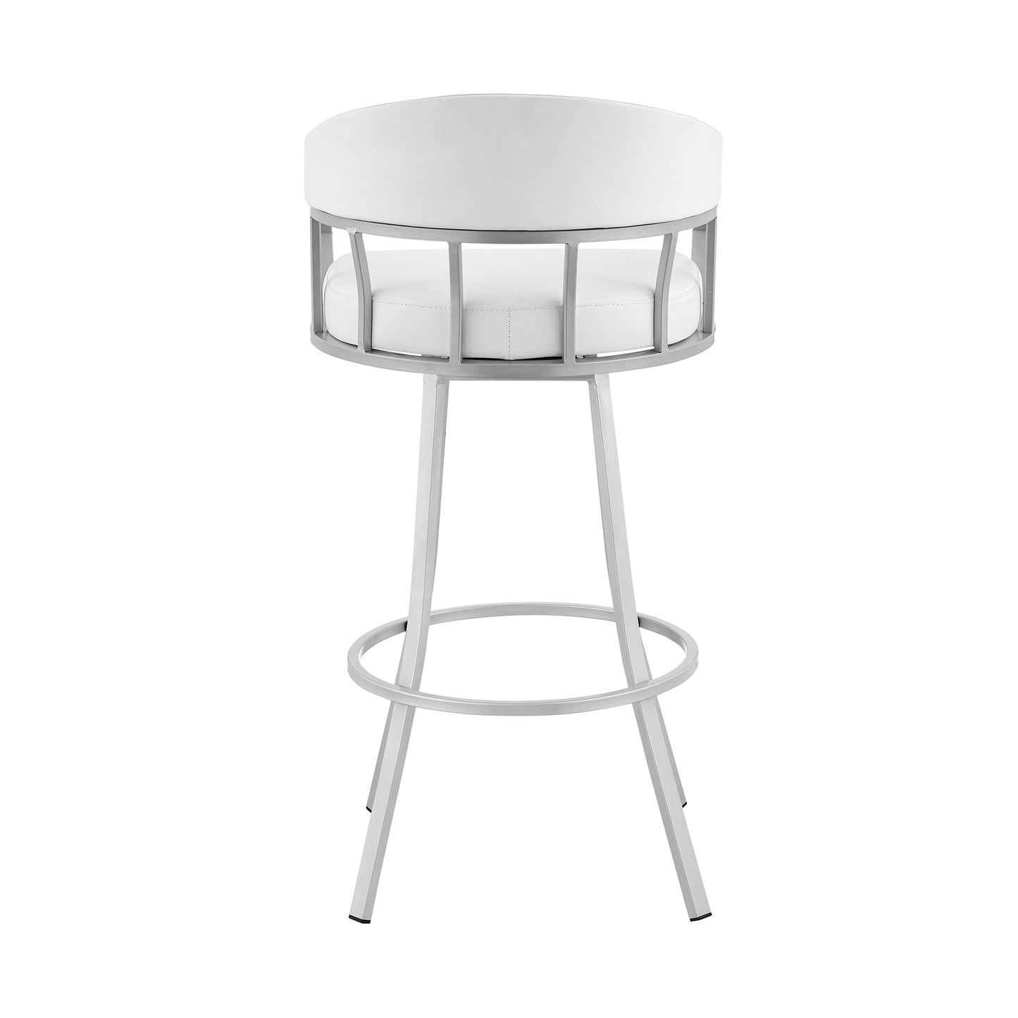 Palmdale 26" Swivel White Faux Leather and Silver Metal Bar Stool By Armen Living | Bar Stools | Modishstore - 6