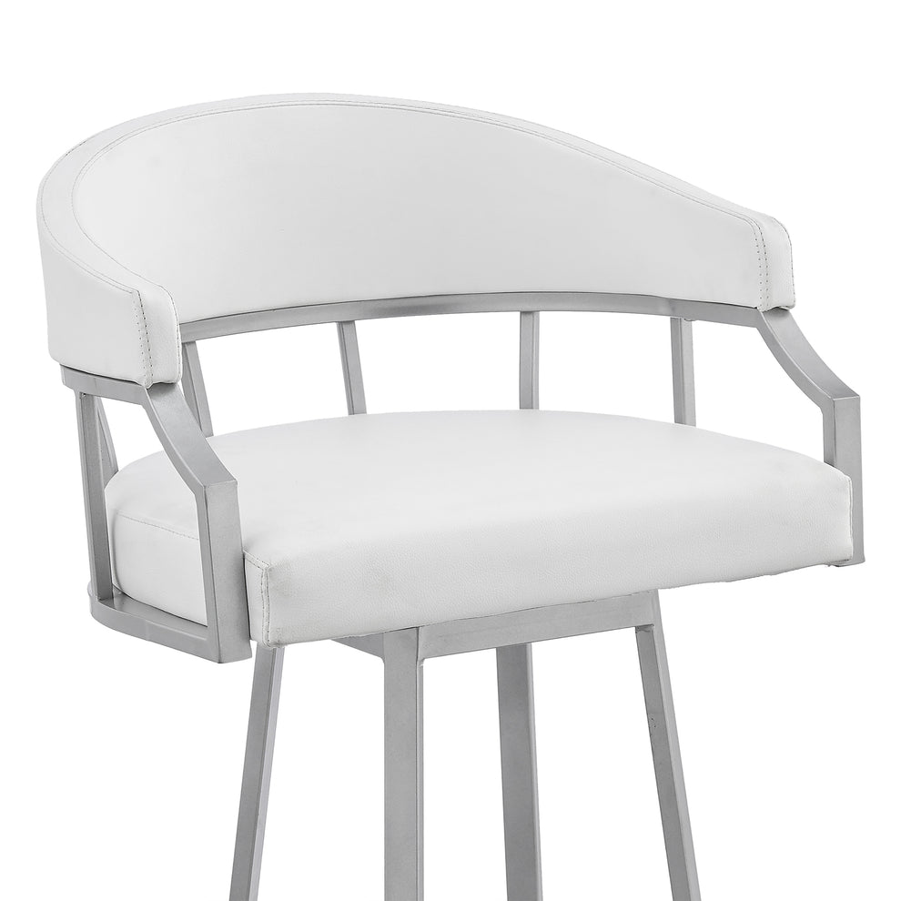 Palmdale 26" Swivel White Faux Leather and Silver Metal Bar Stool By Armen Living | Bar Stools | Modishstore - 7