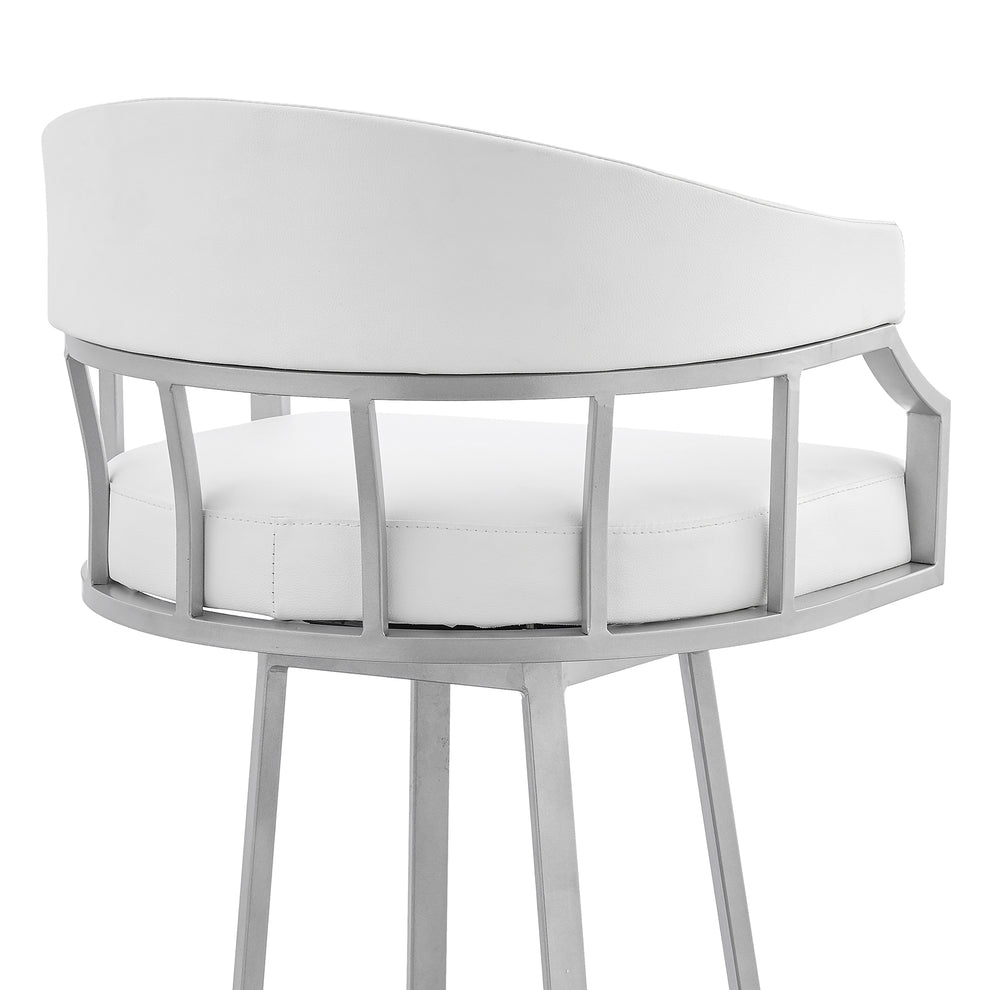 Palmdale 26" Swivel White Faux Leather and Silver Metal Bar Stool By Armen Living | Bar Stools | Modishstore - 10