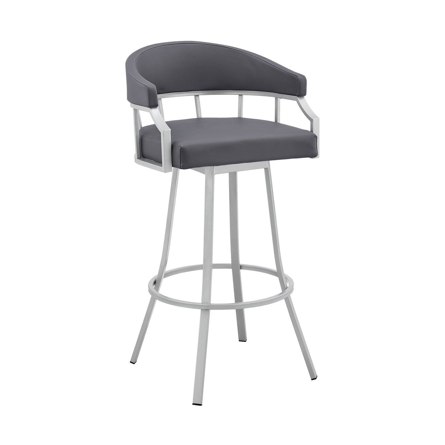 Palmdale 26" Swivel Slate Grey Faux Leather and Silver Metal Bar Stool By Armen Living | Bar Stools | Modishstore - 2