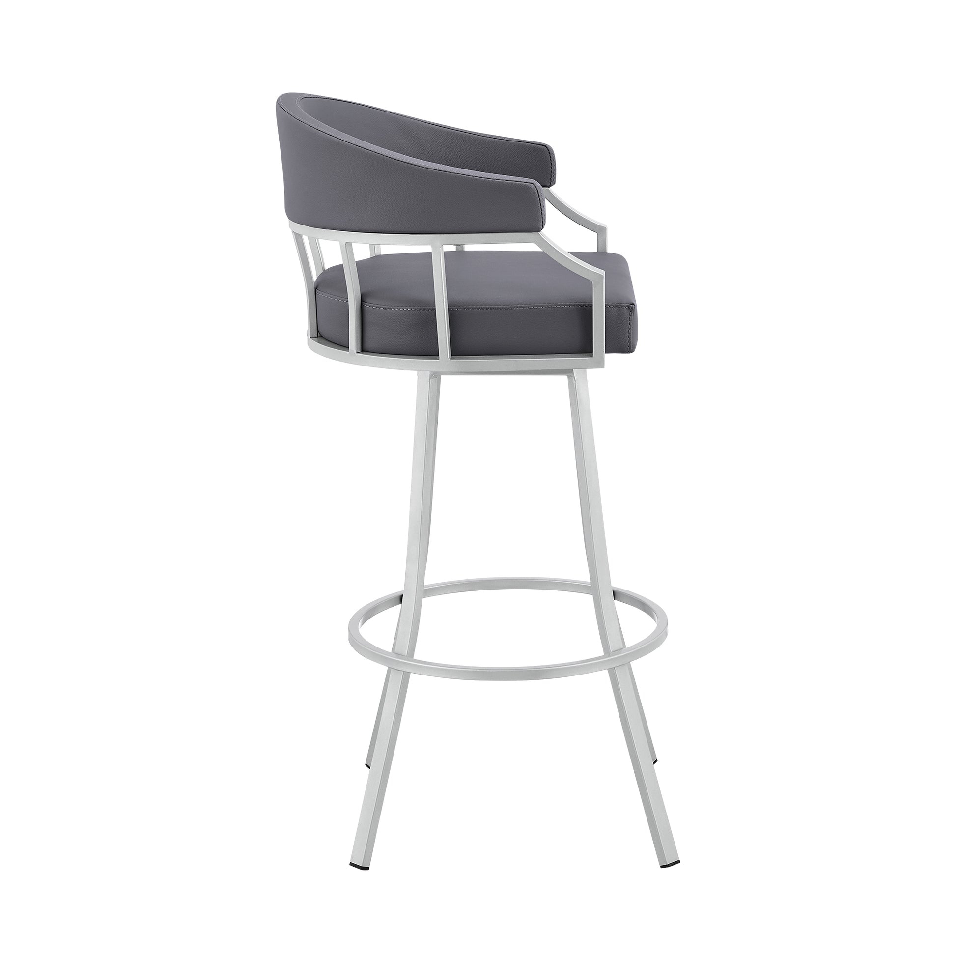 Palmdale 26" Swivel Slate Grey Faux Leather and Silver Metal Bar Stool By Armen Living | Bar Stools | Modishstore - 4