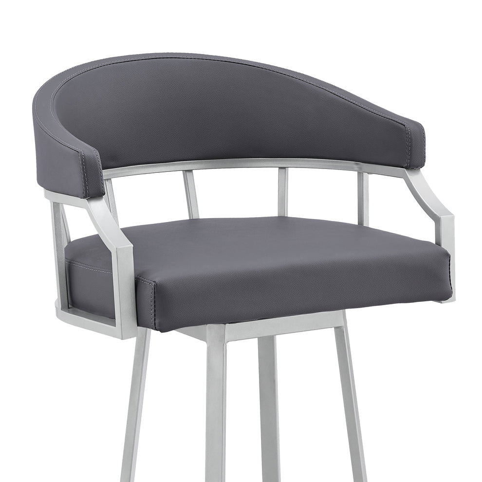 Palmdale 26" Swivel Slate Grey Faux Leather and Silver Metal Bar Stool By Armen Living | Bar Stools | Modishstore - 7
