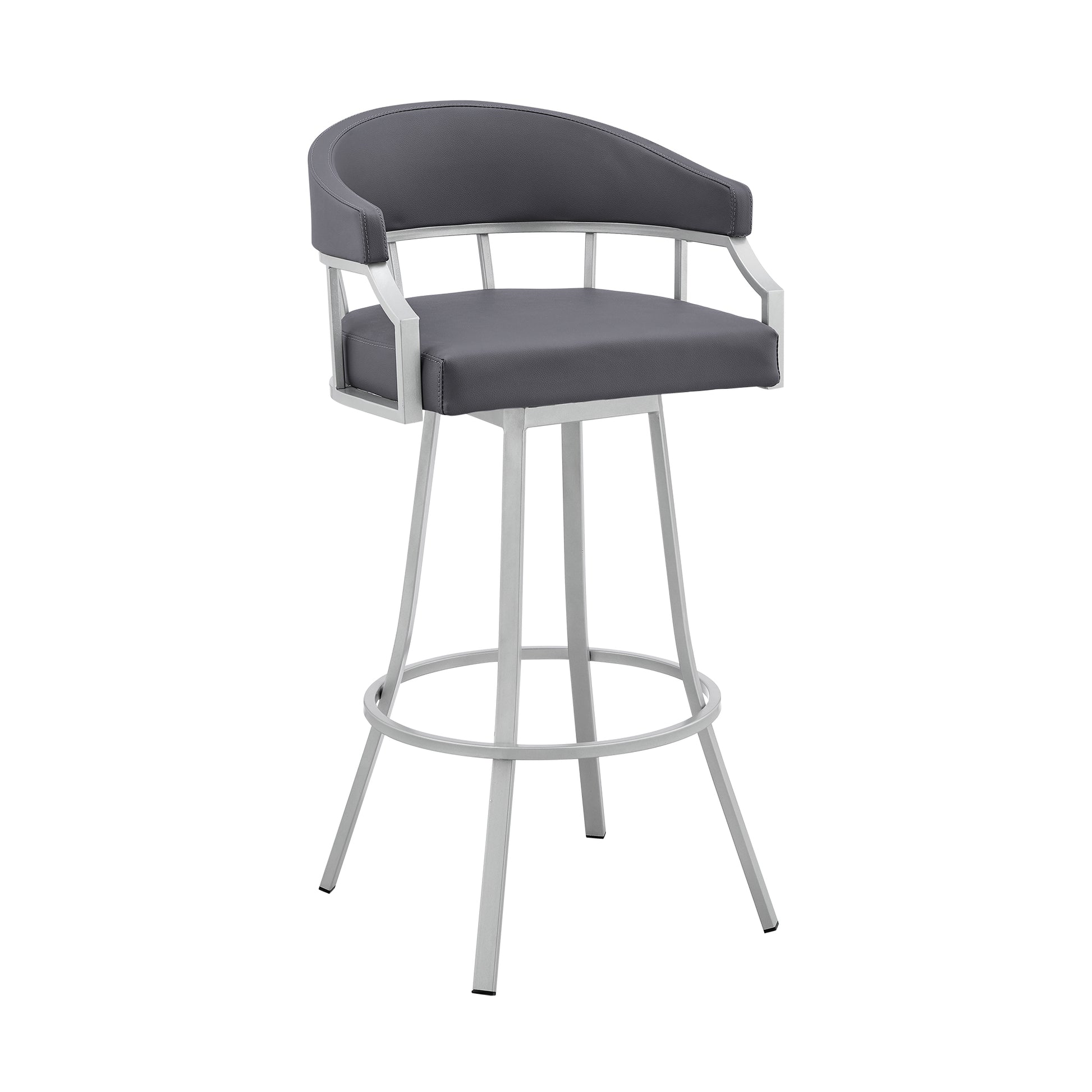 Palmdale 30" Swivel Slate Grey Faux Leather and Silver Metal Bar Stool By Armen Living | Bar Stools | Modishstore - 2