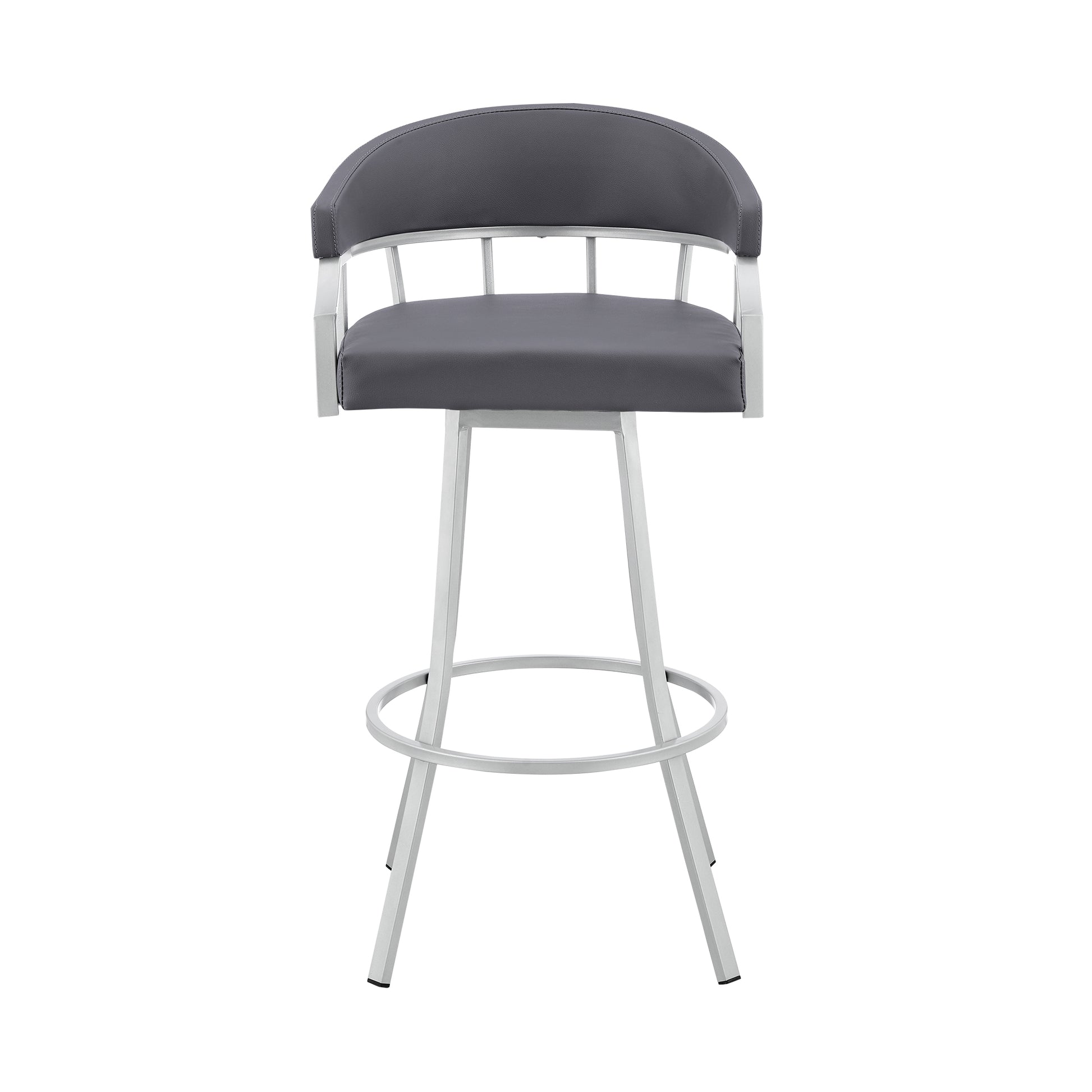 Palmdale 30" Swivel Slate Grey Faux Leather and Silver Metal Bar Stool By Armen Living | Bar Stools | Modishstore - 3