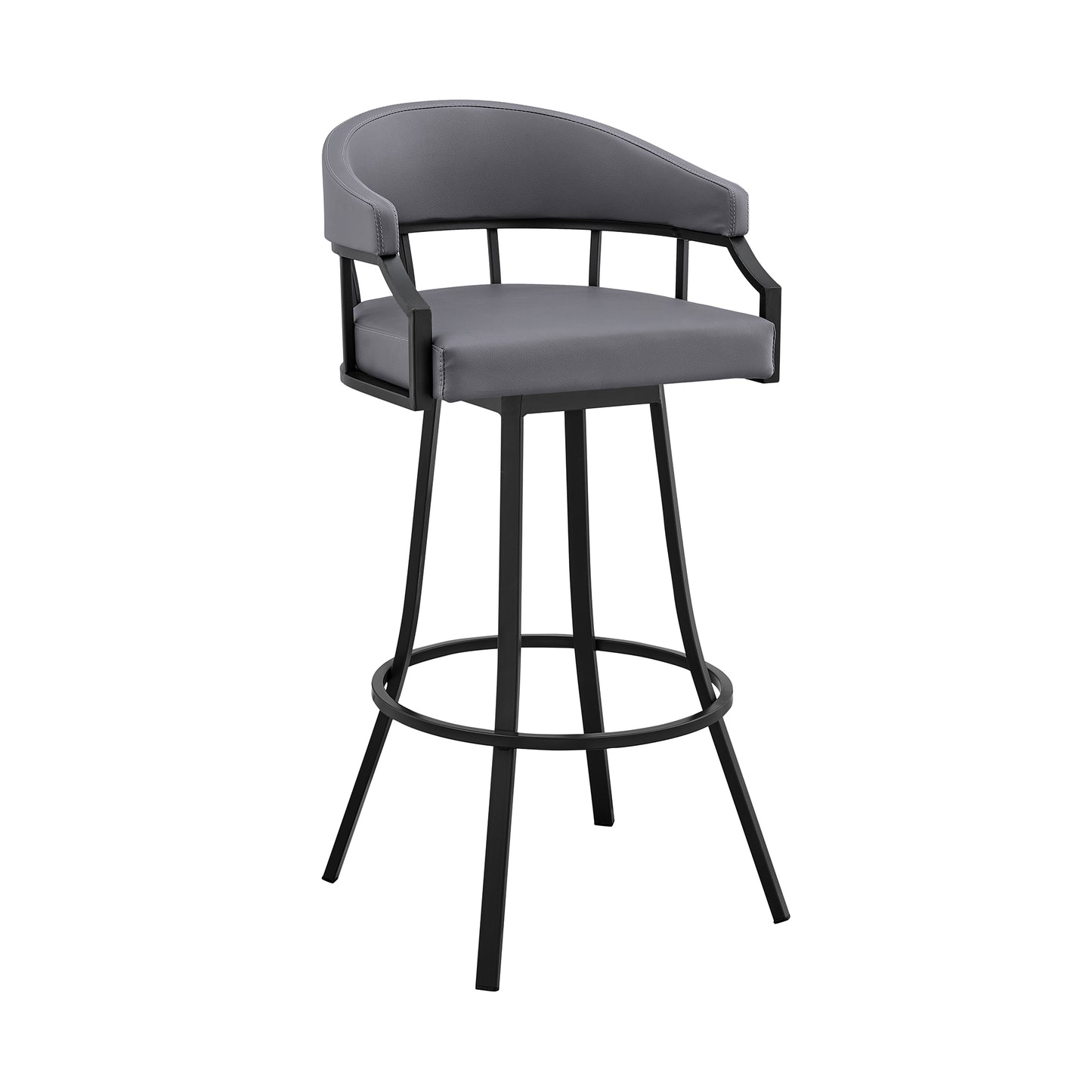 Palmdale 30" Swivel Slate Grey Faux Leather and Black Metal Bar Stool By Armen Living | Bar Stools | Modishstore - 2