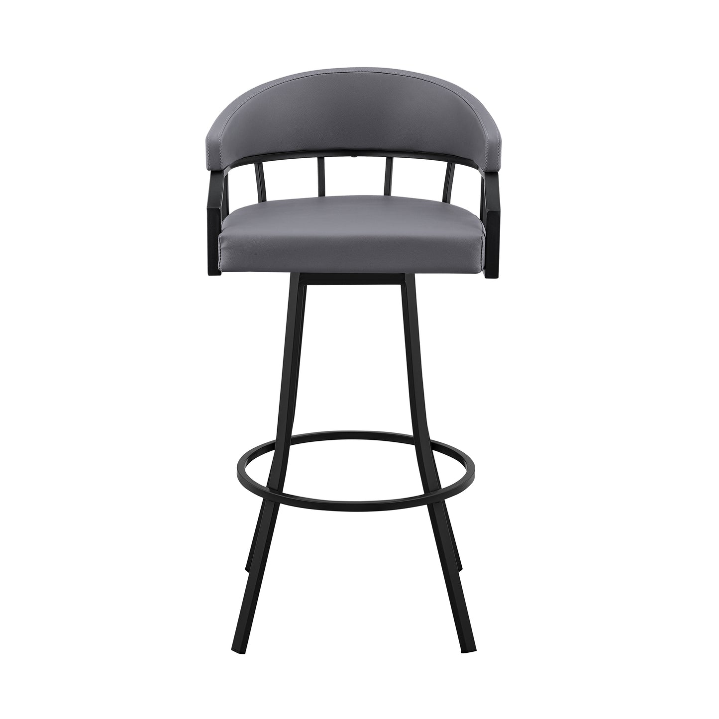 Palmdale 30" Swivel Slate Grey Faux Leather and Black Metal Bar Stool By Armen Living | Bar Stools | Modishstore - 3