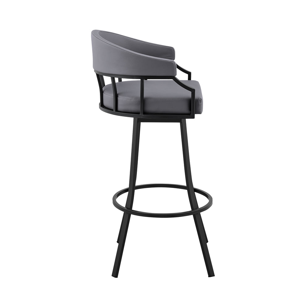 Palmdale 30" Swivel Slate Grey Faux Leather and Black Metal Bar Stool By Armen Living | Bar Stools | Modishstore - 4