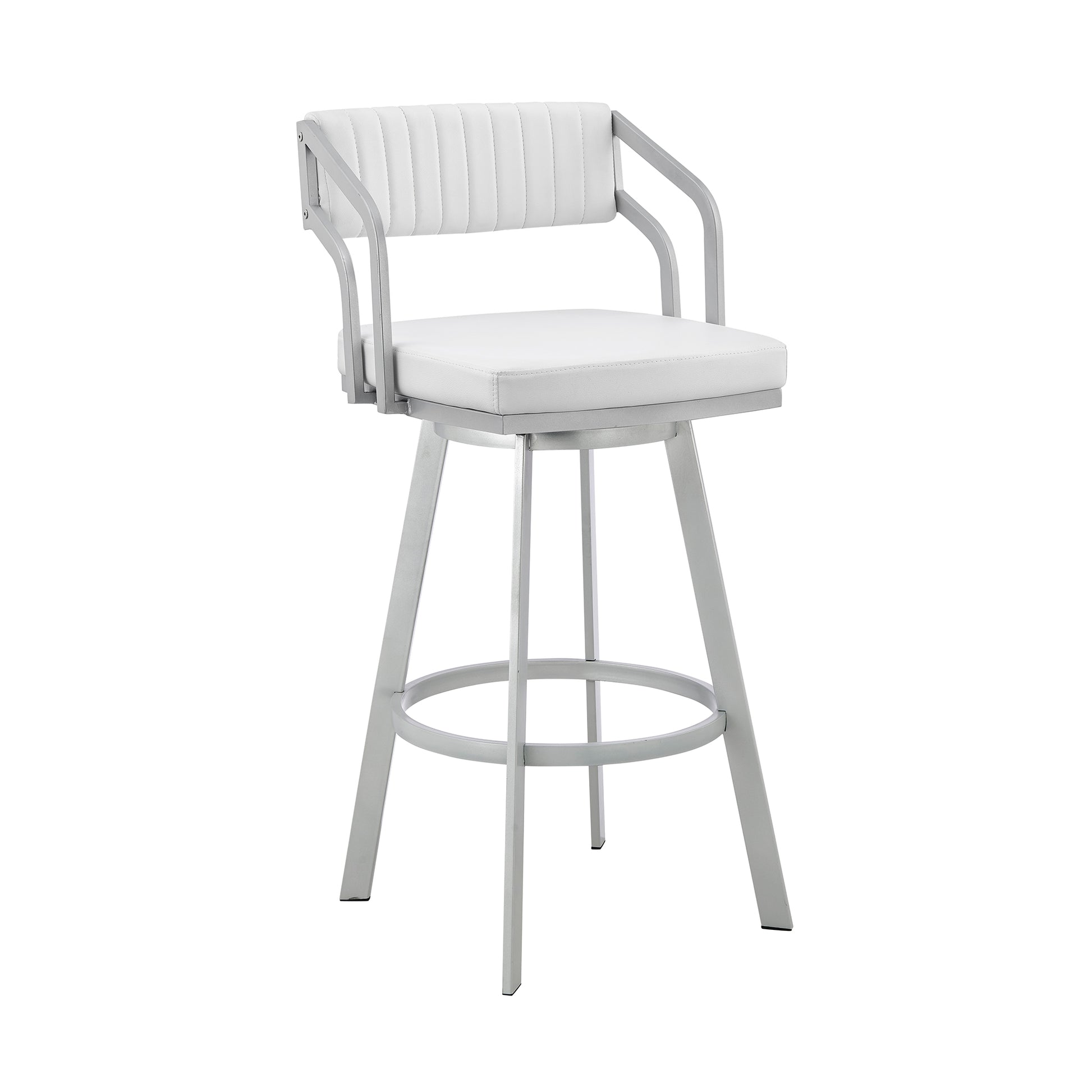 Scranton 26" Swivel White Faux Leather and Silver Metal Bar Stool By Armen Living | Bar Stools | Modishstore - 2