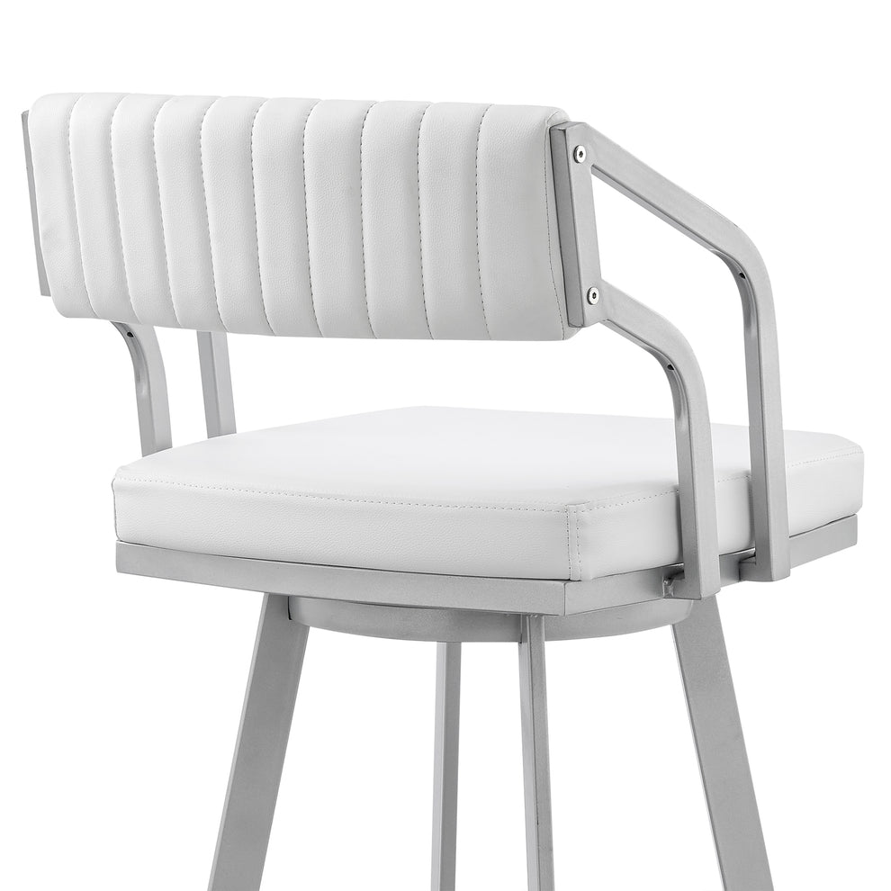 Scranton 26" Swivel White Faux Leather and Silver Metal Bar Stool By Armen Living | Bar Stools | Modishstore - 10