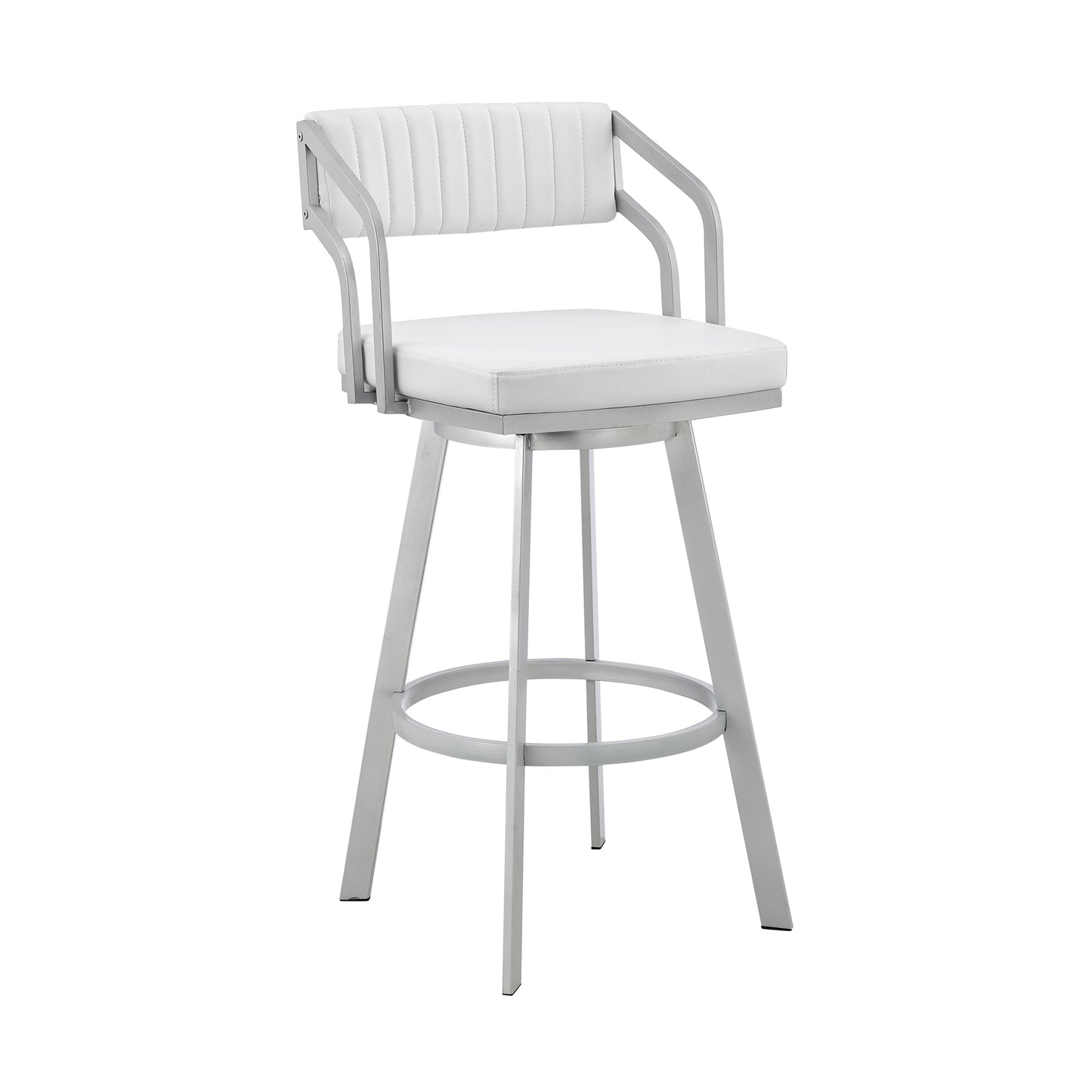 Scranton 30" Swivel White Faux Leather and Silver Metal Bar Stool By Armen Living | Bar Stools | Modishstore - 2