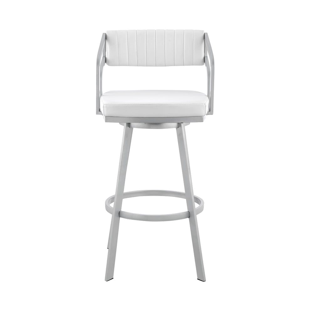 Scranton 30" Swivel White Faux Leather and Silver Metal Bar Stool By Armen Living | Bar Stools | Modishstore - 3