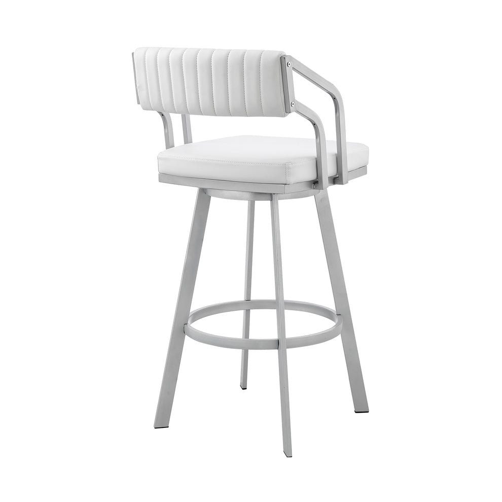 Scranton 30" Swivel White Faux Leather and Silver Metal Bar Stool By Armen Living | Bar Stools | Modishstore - 5