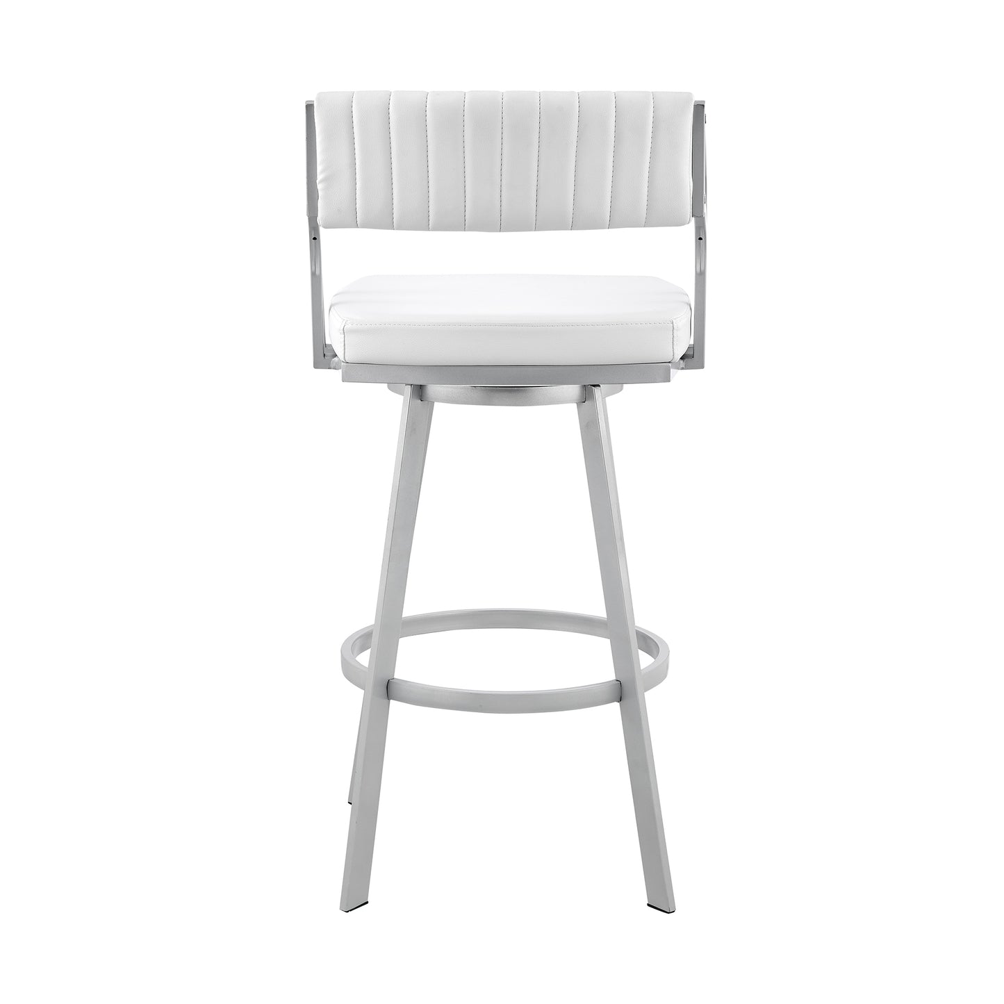 Scranton 30" Swivel White Faux Leather and Silver Metal Bar Stool By Armen Living | Bar Stools | Modishstore - 6