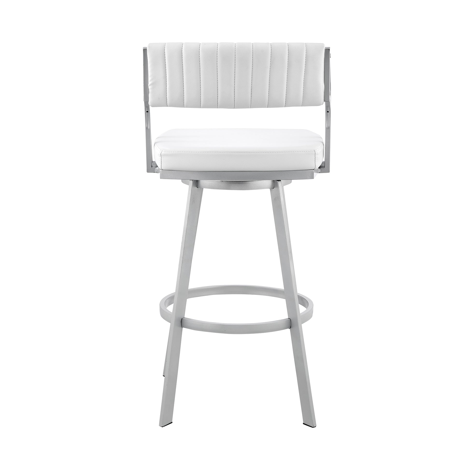 Scranton 30" Swivel White Faux Leather and Silver Metal Bar Stool By Armen Living | Bar Stools | Modishstore - 6