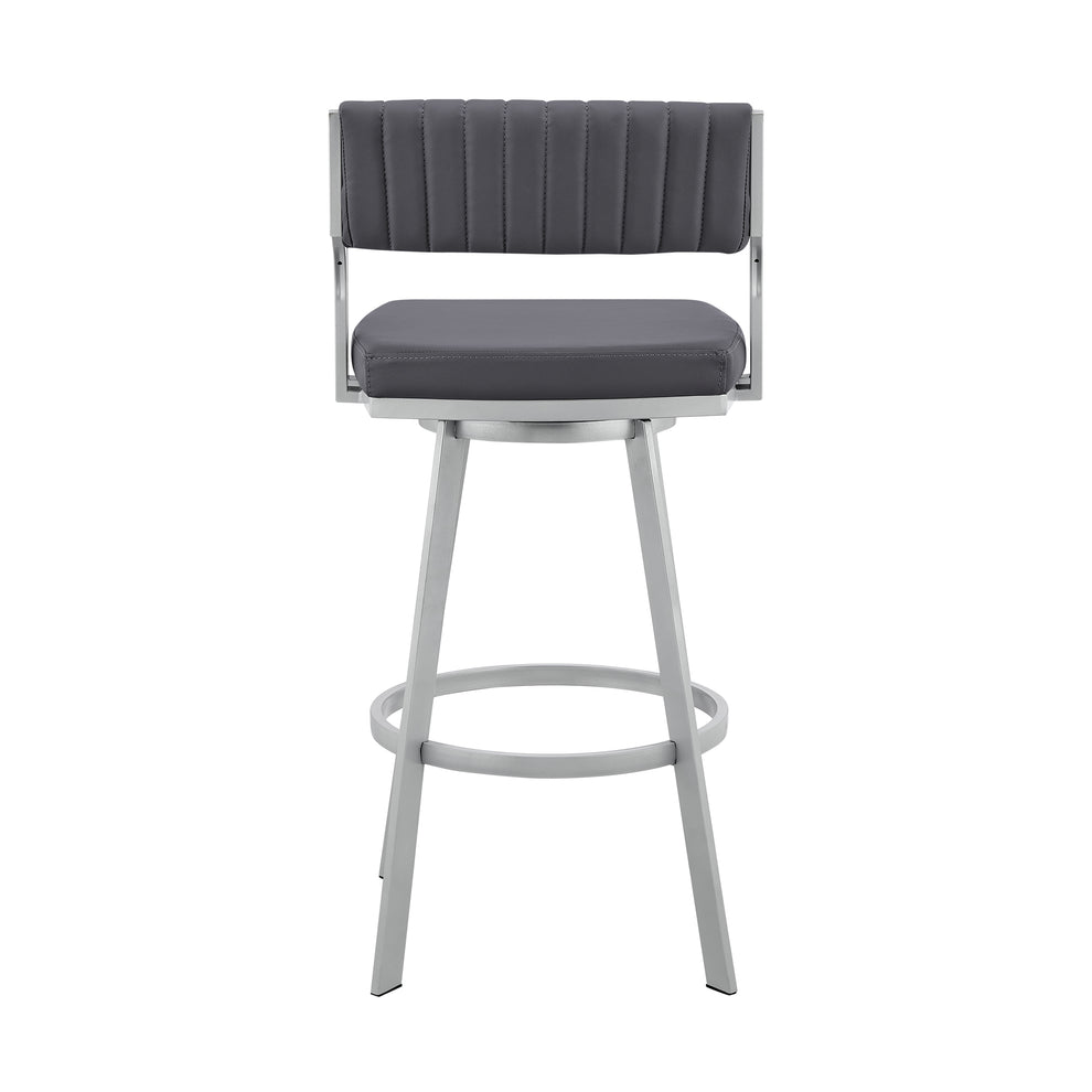 Scranton 30" Swivel Slate Grey Faux Leather and Silver Metal Bar Stool By Armen Living | Bar Stools | Modishstore - 6