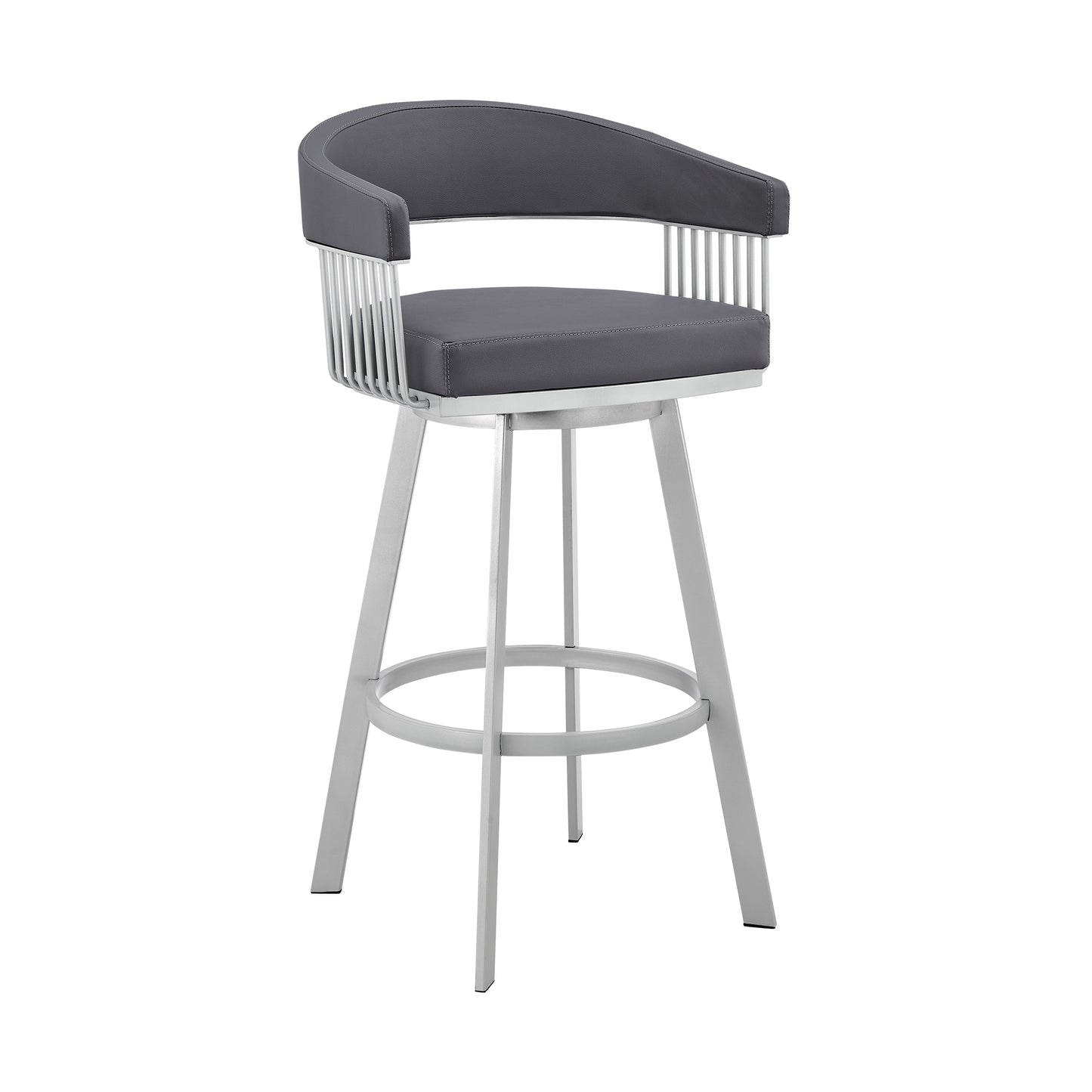 Bronson 25" Slate Grey Faux Leather and Silver Metal Bar Stool By Armen Living | Bar Stools | Modishstore - 2