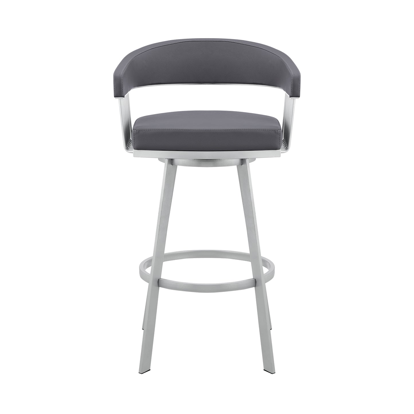 Bronson 25" Slate Grey Faux Leather and Silver Metal Bar Stool By Armen Living | Bar Stools | Modishstore - 3