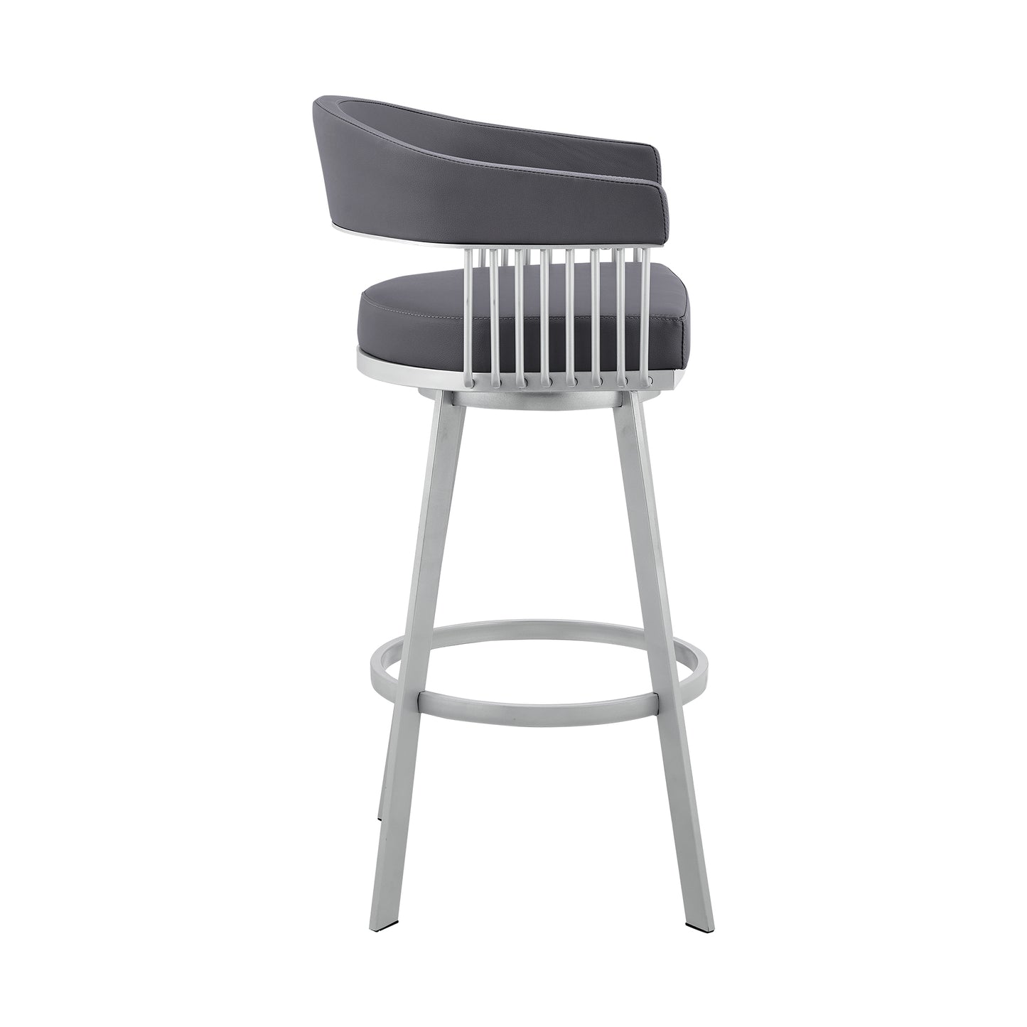 Bronson 25" Slate Grey Faux Leather and Silver Metal Bar Stool By Armen Living | Bar Stools | Modishstore - 4