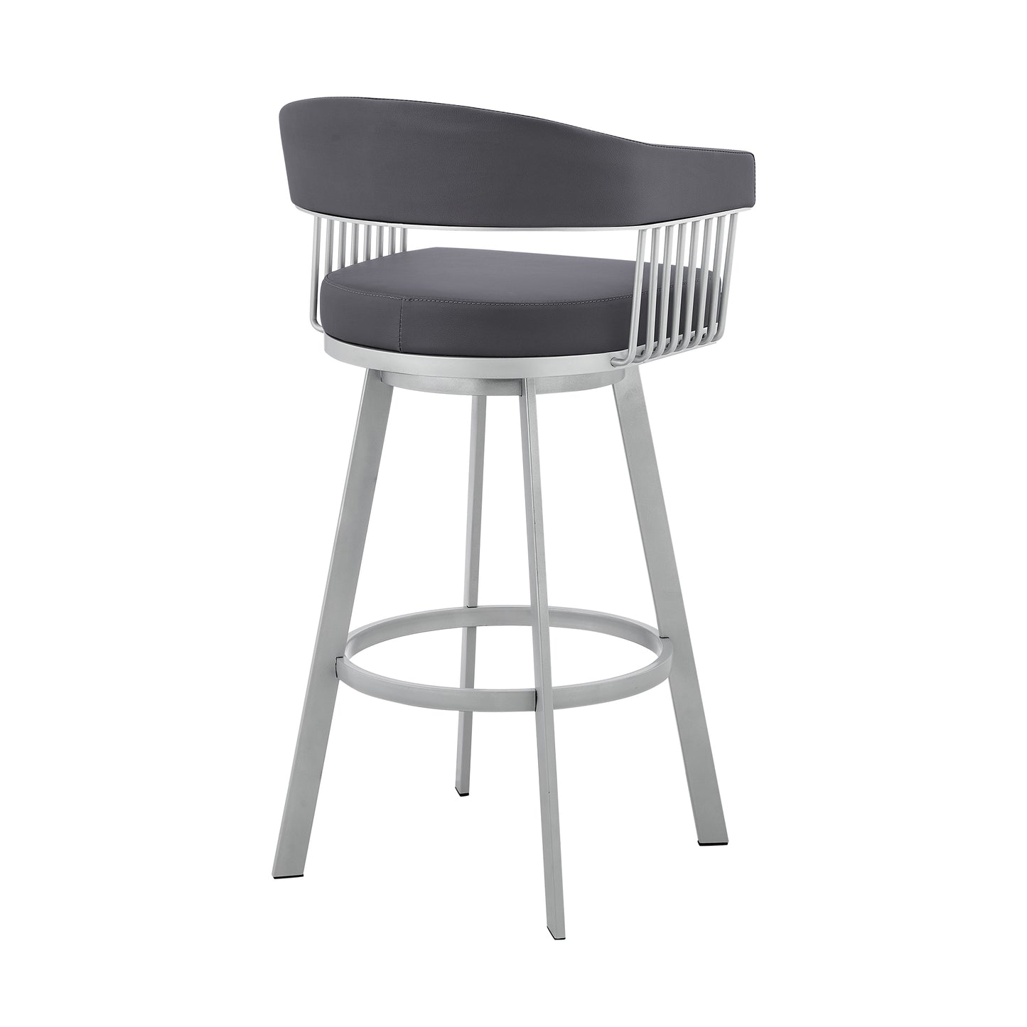 Bronson 25" Slate Grey Faux Leather and Silver Metal Bar Stool By Armen Living | Bar Stools | Modishstore - 5